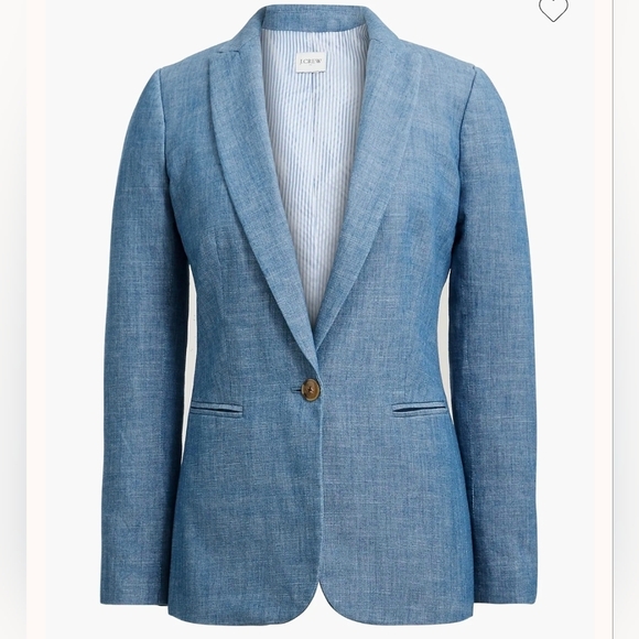 J. Crew Jackets & Blazers - J. Crew 100% Cotton Chambray Holland blazer Light Blue Single-Button Preppy Sz 8
